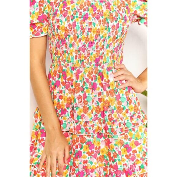 Devine Smocked Sweetheart Neck Flounce Sleeve Mini Dress - Picture 7 of 13